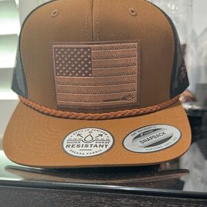 Brown Snapback Cap with American Flag Patch